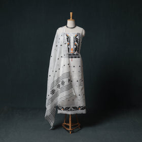Phulia Jamdani Silk Cotton 2pc Unstitched Dress Material Kurta Set 31
