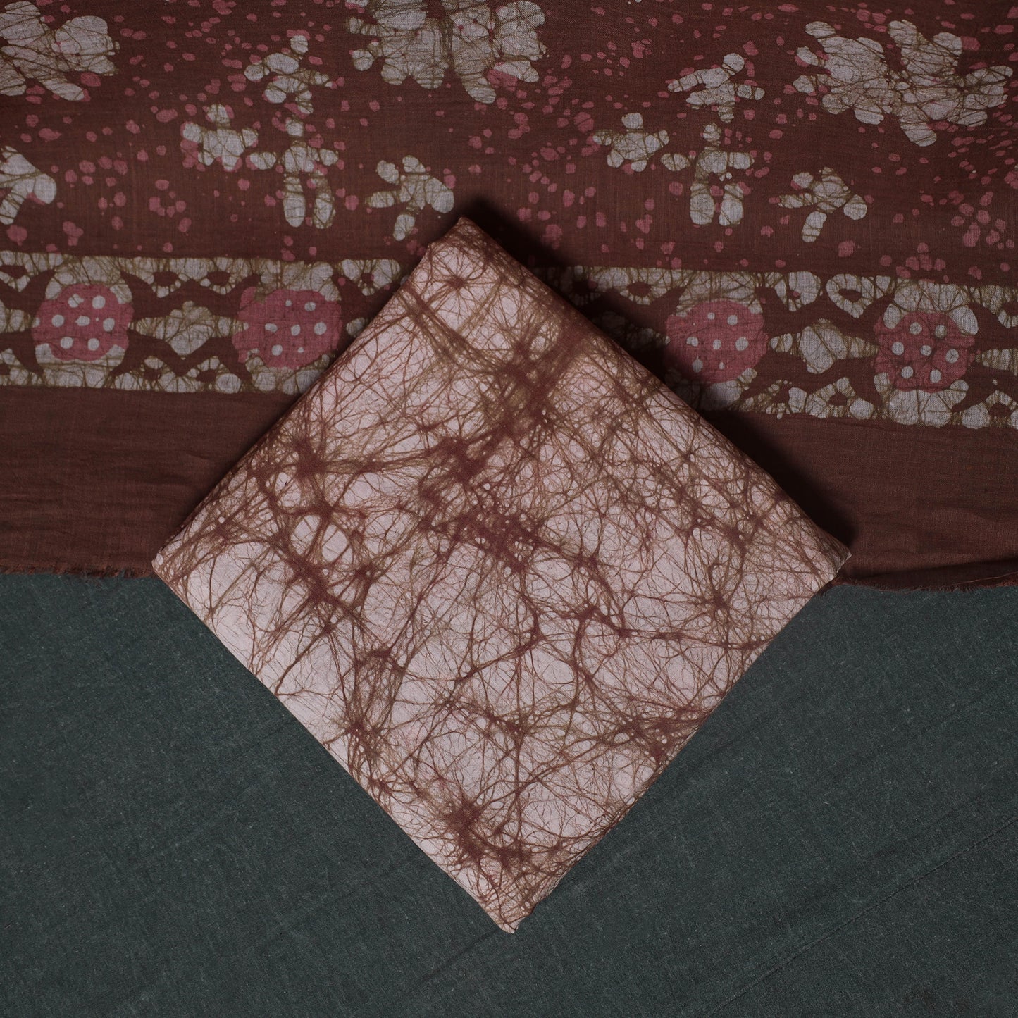 Kutch Hand Block Batik Print Cotton 3pc Unstitched Dress Material Suit Set 11