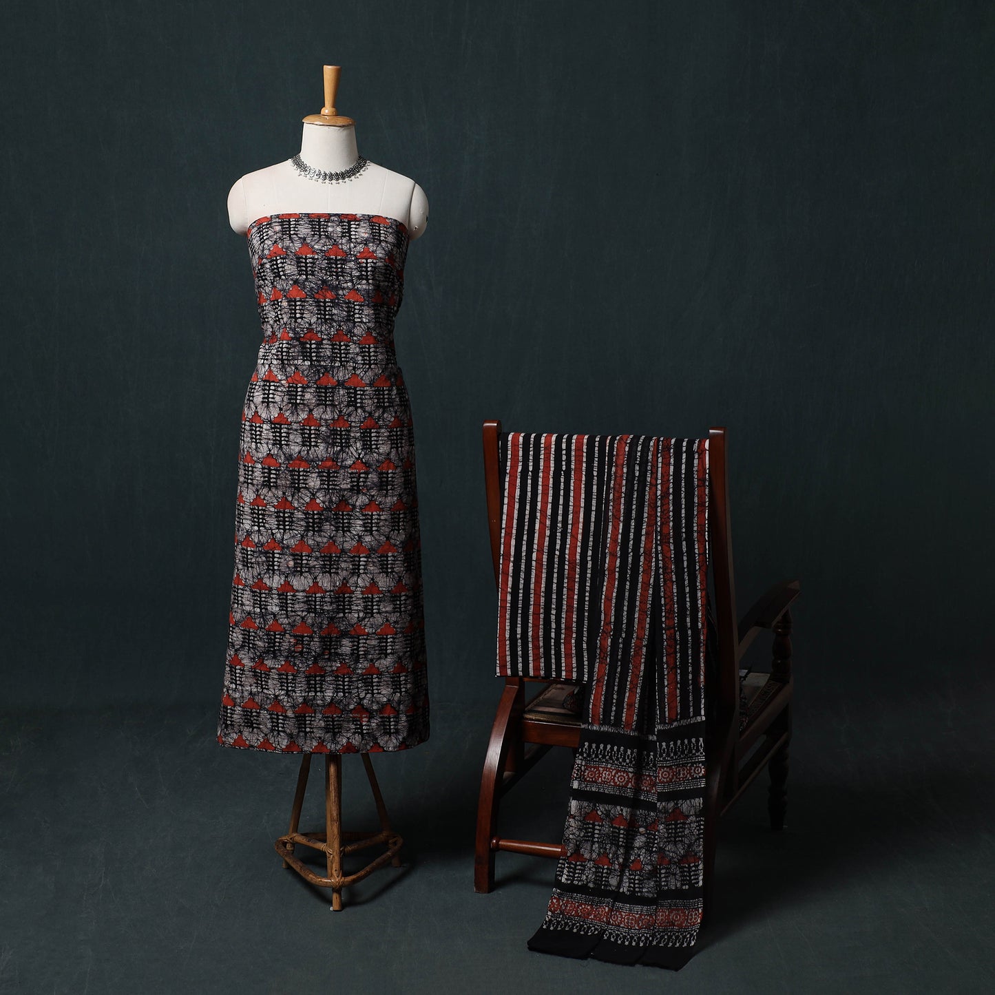 Kutch Hand Block Batik Print Cotton 3pc Unstitched Dress Material Suit Set 15