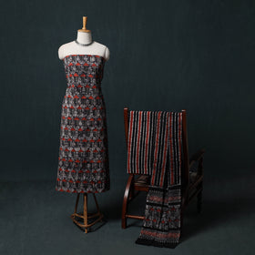 Kutch Hand Block Batik Print Cotton 3pc Unstitched Dress Material Suit Set 15