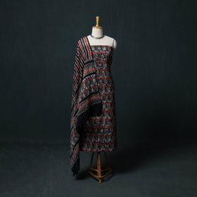 Kutch Hand Block Batik Print Cotton 3pc Unstitched Dress Material Suit Set 15