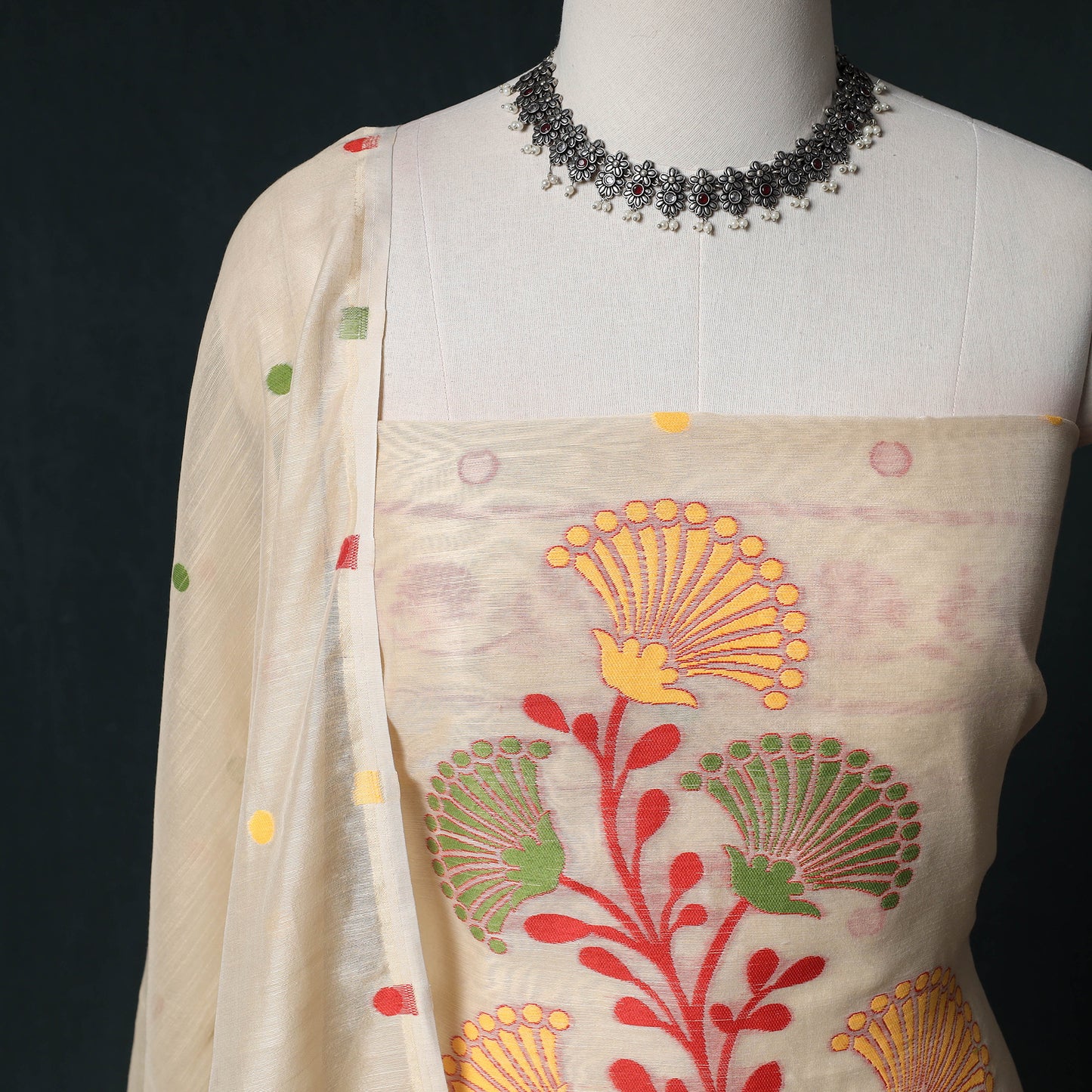 Phulia Jamdani Silk Cotton 2pc Unstitched Dress Material Kurta Set 36