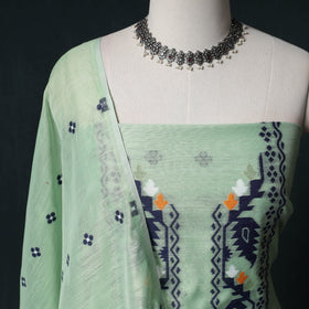 Phulia Jamdani Silk Cotton 2pc Unstitched Dress Material Kurta Set 37