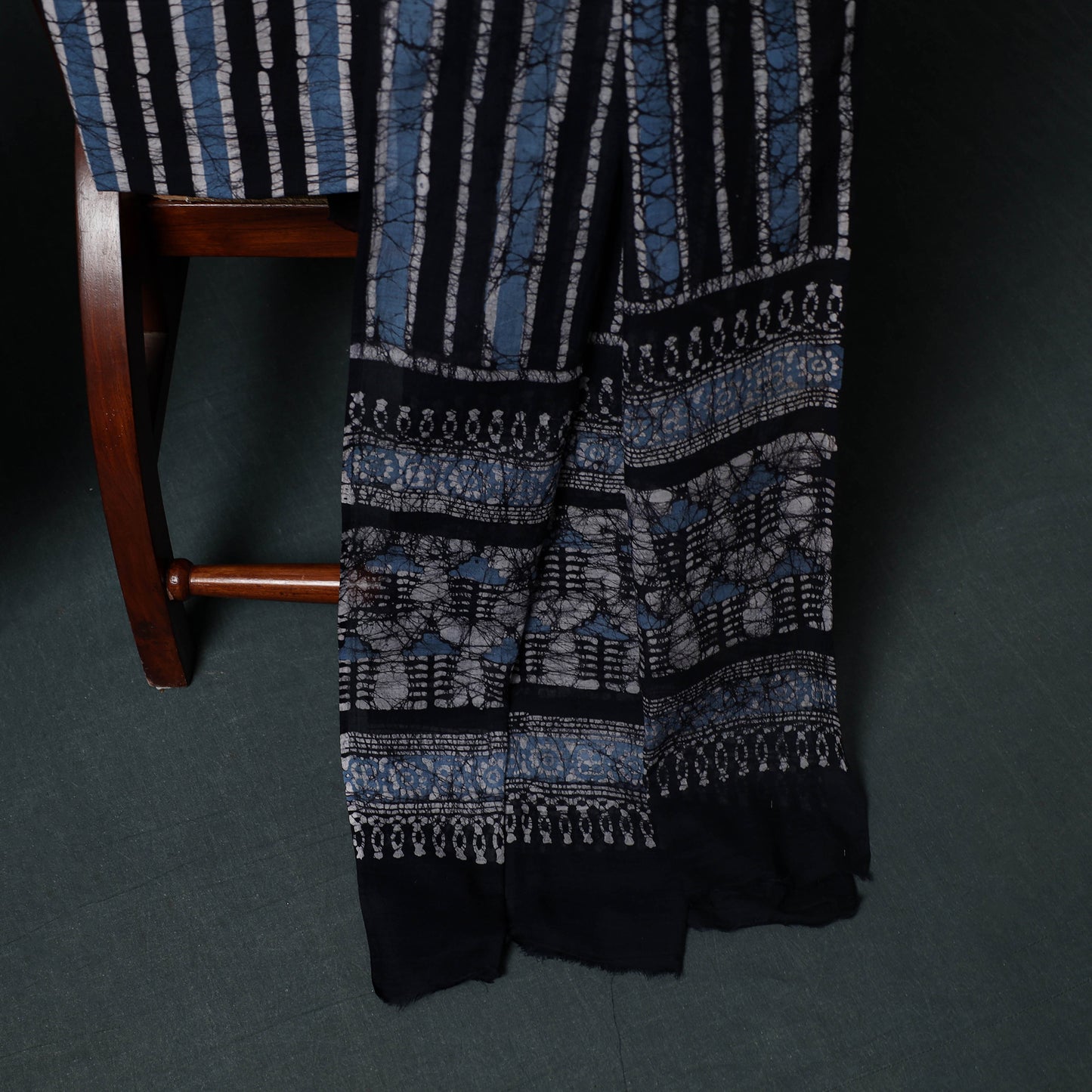 Kutch Hand Block Batik Print Cotton 3pc Unstitched Dress Material Suit Set 18