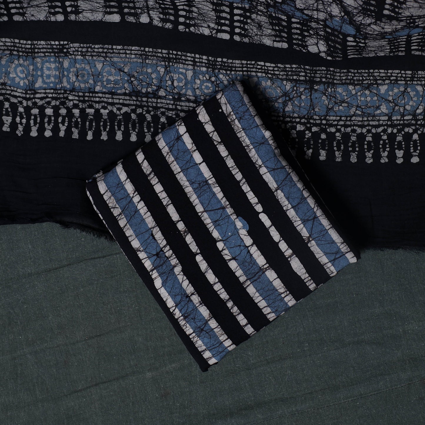 Kutch Hand Block Batik Print Cotton 3pc Unstitched Dress Material Suit Set 18
