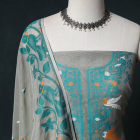 Phulia Jamdani Silk Cotton 2pc Unstitched Dress Material Kurta Set 38