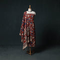 Red - Kalamkari Printed Cotton Unstitched Dress Material Kurta with Dupatta Set 01