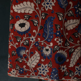 Red - Kalamkari Printed Cotton Unstitched Dress Material Kurta with Dupatta Set 01
