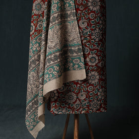 Red - Kalamkari Printed Cotton Unstitched Dress Material Kurta with Dupatta Set 02