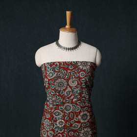 Red - Kalamkari Printed Cotton Unstitched Dress Material Kurta with Dupatta Set 02