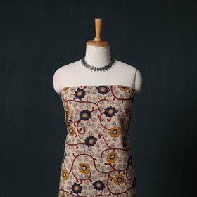 Beige - Kalamkari Printed Cotton Unstitched Dress Material Kurta with Dupatta Set 03