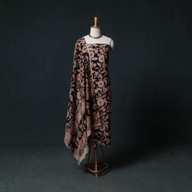 Black - Kalamkari Printed Cotton Unstitched Dress Material Kurta with Dupatta Set 04