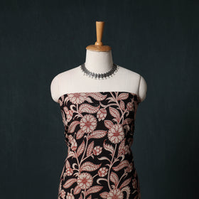 Black - Kalamkari Printed Cotton Unstitched Dress Material Kurta with Dupatta Set 04