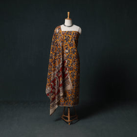 Yellow - Kalamkari Printed Cotton Unstitched Dress Material Kurta with Dupatta Set 05