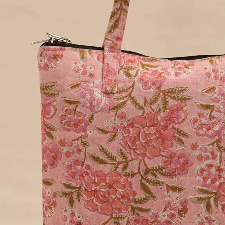 Pink - Handmade Quilted Cotton Hand Bag 01