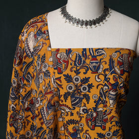 Yellow - Kalamkari Printed Cotton Unstitched Dress Material Kurta with Dupatta Set 05
