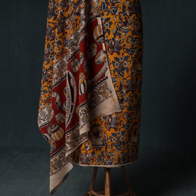 Yellow - Kalamkari Printed Cotton Unstitched Dress Material Kurta with Dupatta Set 05