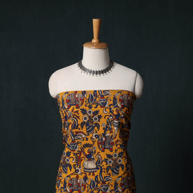 Yellow - Kalamkari Printed Cotton Unstitched Dress Material Kurta with Dupatta Set 05