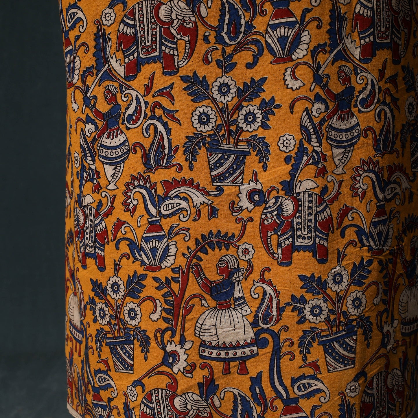 Yellow - Kalamkari Printed Cotton Unstitched Dress Material Kurta with Dupatta Set 05