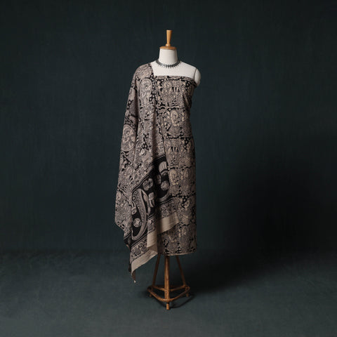 Beige - Kalamkari Printed Cotton Unstitched Dress Material Kurta with Dupatta Set 06