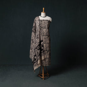 Beige - Kalamkari Printed Cotton Unstitched Dress Material Kurta with Dupatta Set 06