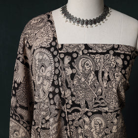 Beige - Kalamkari Printed Cotton Unstitched Dress Material Kurta with Dupatta Set 06