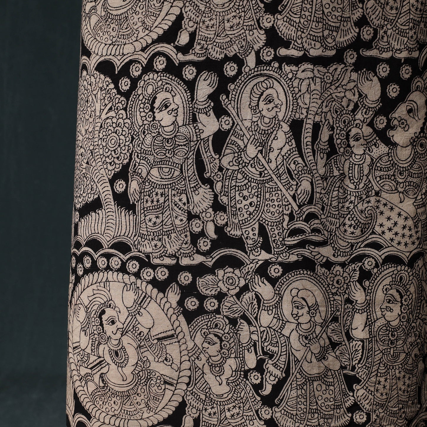 Beige - Kalamkari Printed Cotton Unstitched Dress Material Kurta with Dupatta Set 06