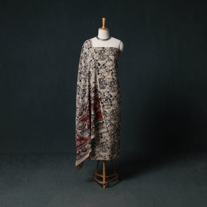 Beige - Kalamkari Printed Cotton Unstitched Dress Material Kurta with Dupatta Set 07