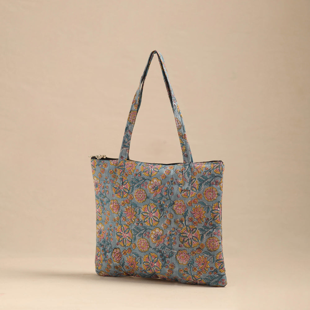 Blue - Handmade Quilted Cotton Hand Bag 06