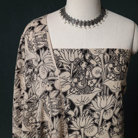 Beige - Kalamkari Printed Cotton Unstitched Dress Material Kurta with Dupatta Set 07
