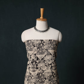 Beige - Kalamkari Printed Cotton Unstitched Dress Material Kurta with Dupatta Set 07