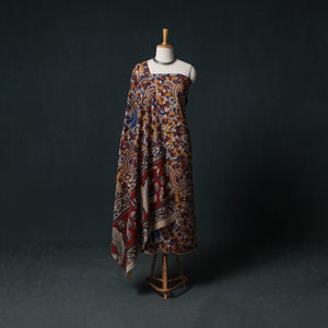Multicolor - Kalamkari Printed Cotton Unstitched Dress Material Kurta with Dupatta Set 08