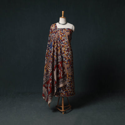 Multicolor - Kalamkari Printed Cotton Unstitched Dress Material Kurta with Dupatta Set 08