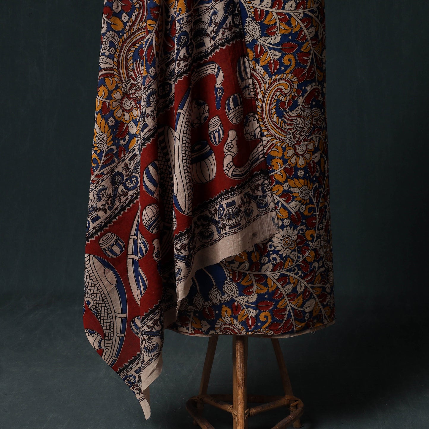 Multicolor - Kalamkari Printed Cotton Unstitched Dress Material Kurta with Dupatta Set 08