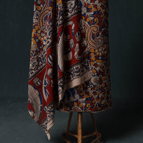 Multicolor - Kalamkari Printed Cotton Unstitched Dress Material Kurta with Dupatta Set 08