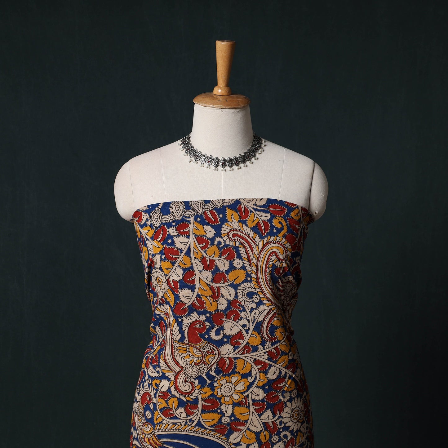 Multicolor - Kalamkari Printed Cotton Unstitched Dress Material Kurta with Dupatta Set 08