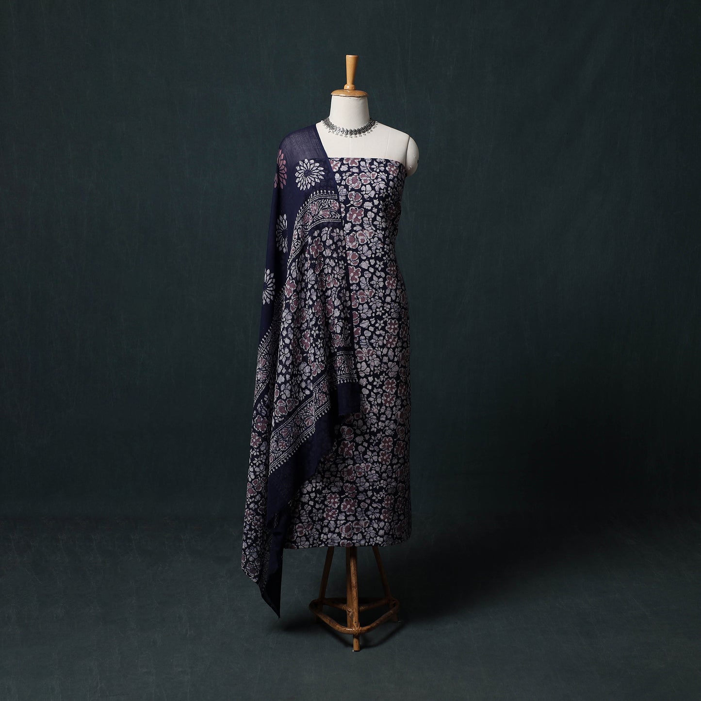 Kutch Hand Block Batik Print Cotton 3pc Unstitched Dress Material Suit Set 27