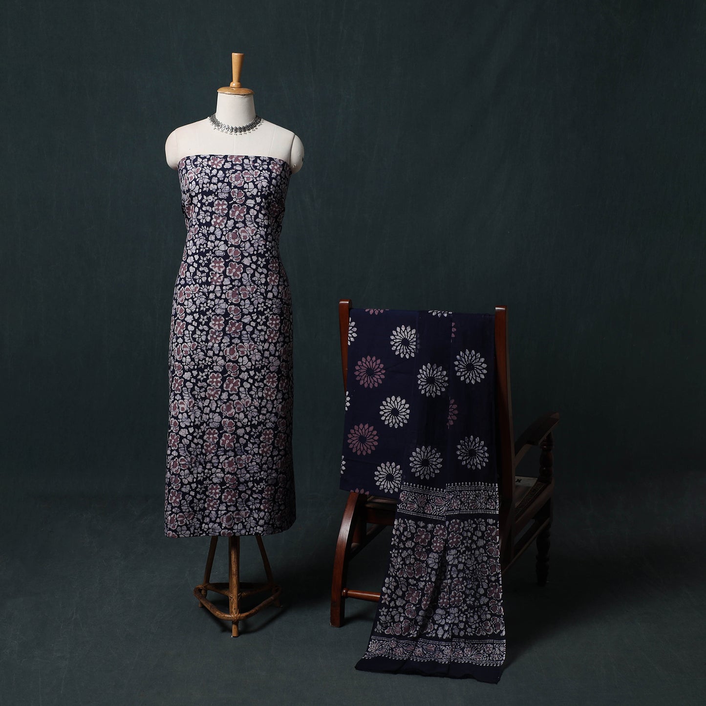 Kutch Hand Block Batik Print Cotton 3pc Unstitched Dress Material Suit Set 27