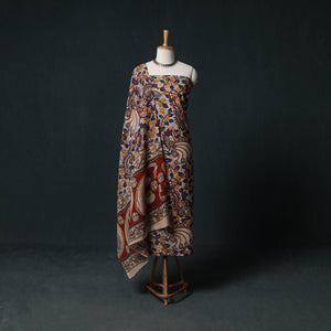 Multicolor - Kalamkari Printed Cotton Unstitched Dress Material Kurta with Dupatta Set 09