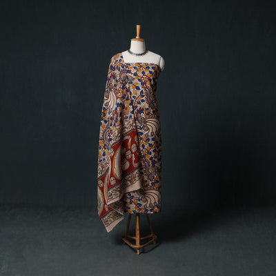 Multicolor - Kalamkari Printed Cotton Unstitched Dress Material Kurta with Dupatta Set 09