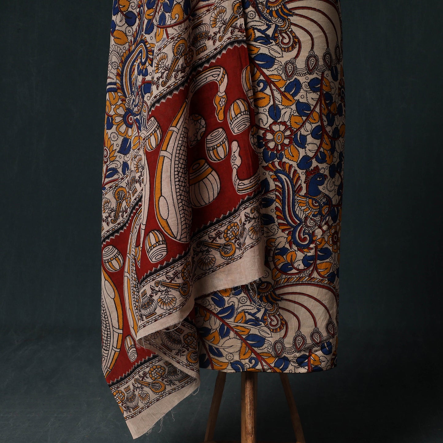 Multicolor - Kalamkari Printed Cotton Unstitched Dress Material Kurta with Dupatta Set 09