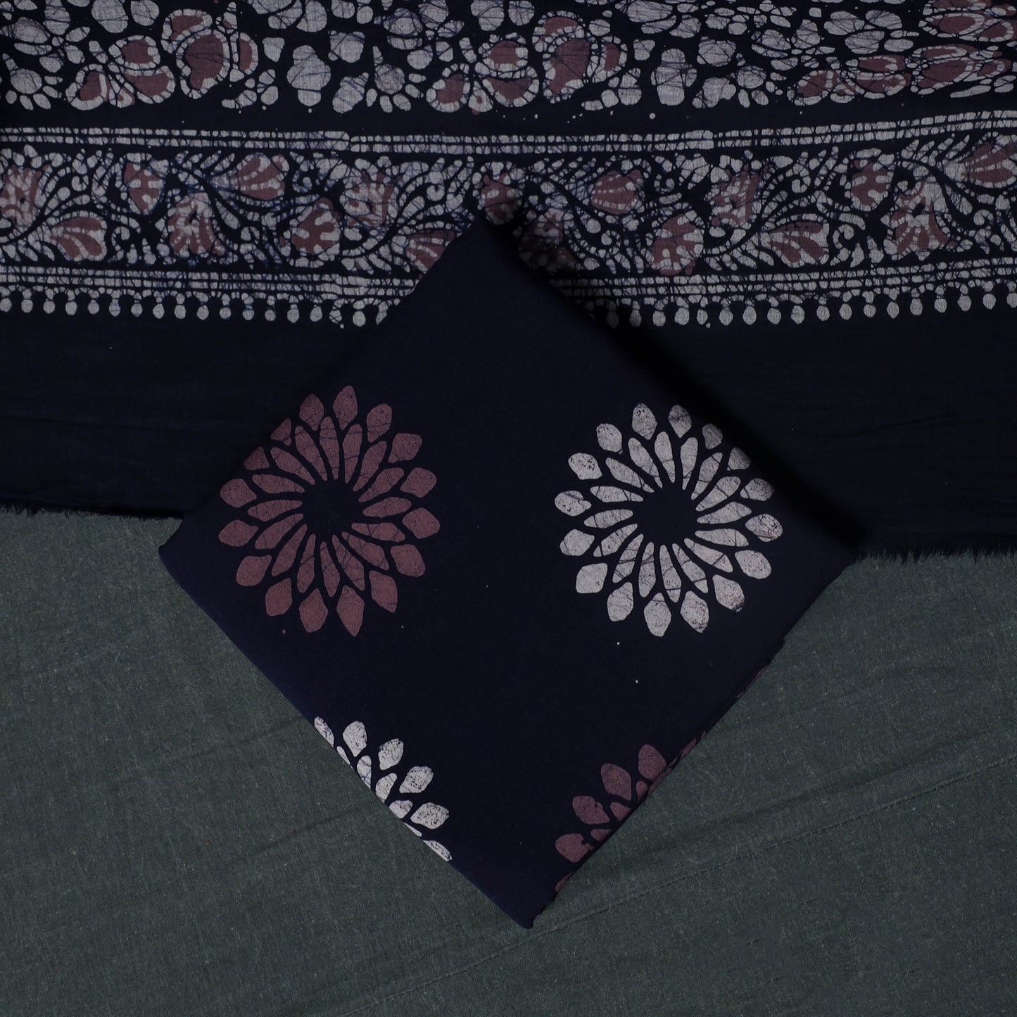 Kutch Hand Block Batik Print Cotton 3pc Unstitched Dress Material Suit Set 27