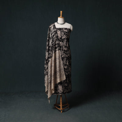 Black - Kalamkari Printed Cotton Unstitched Dress Material Kurta with Dupatta Set 10