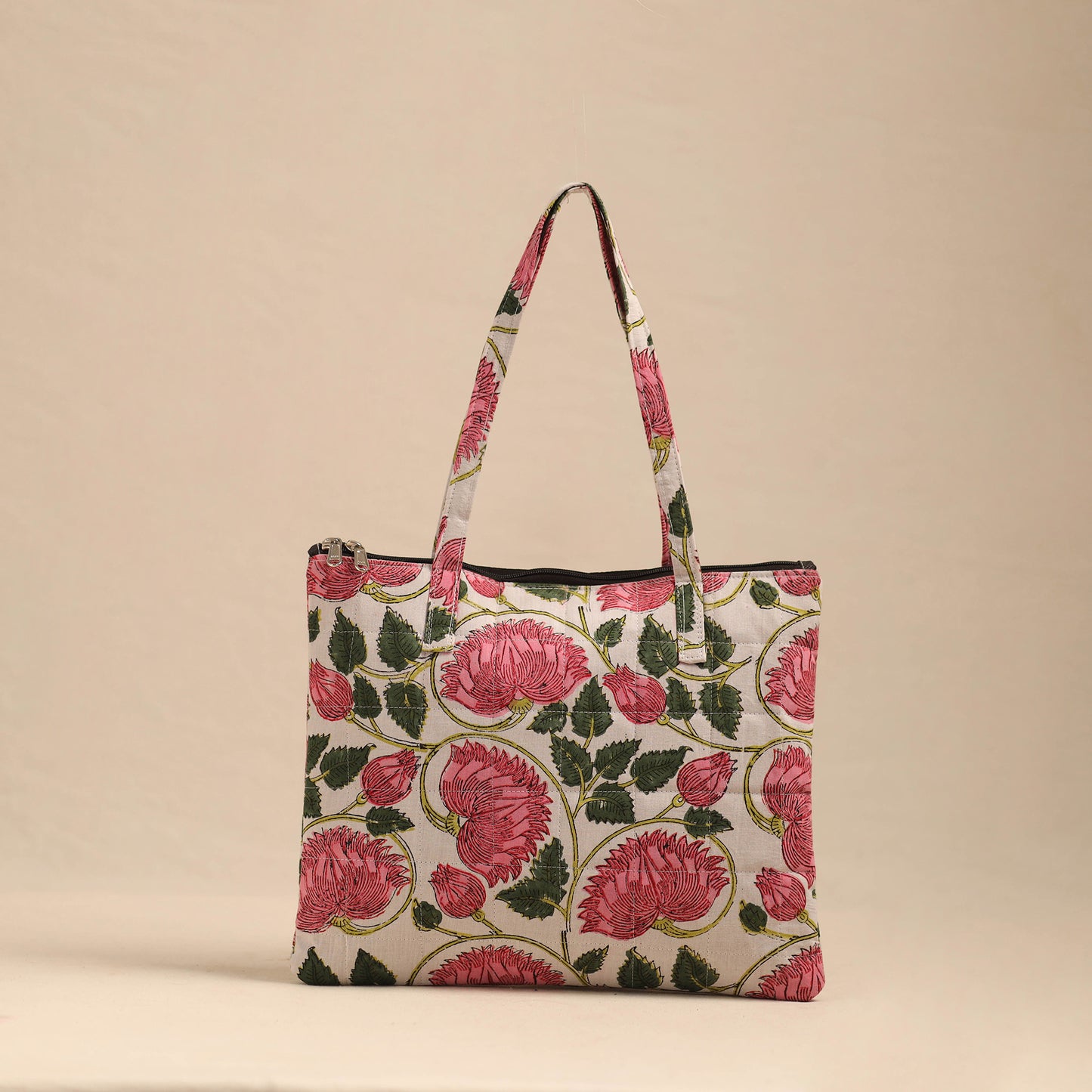 Pink - Handmade Quilted Cotton Hand Bag 12