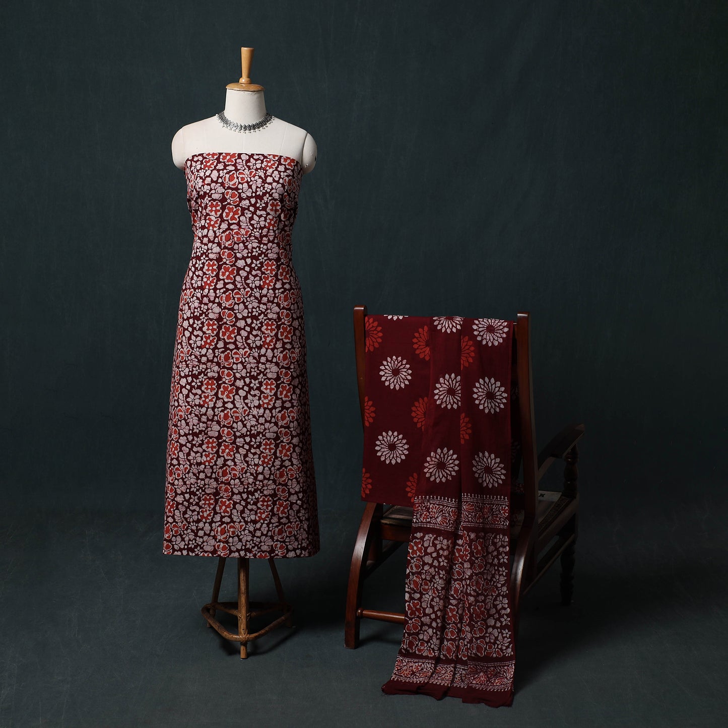 Kutch Hand Block Batik Print Cotton 3pc Unstitched Dress Material Suit Set 28