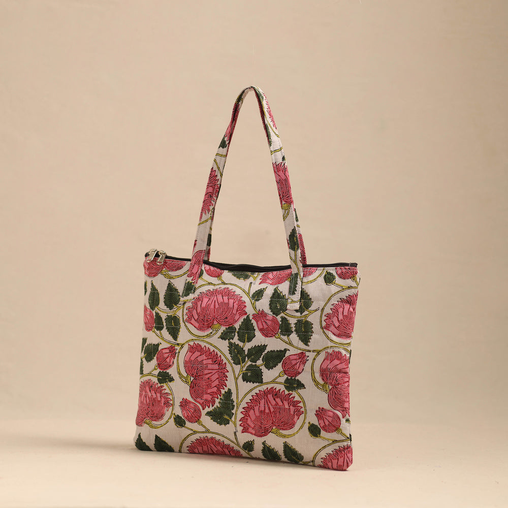 Pink - Handmade Quilted Cotton Hand Bag 12