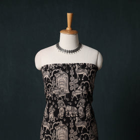 Black - Kalamkari Printed Cotton Unstitched Dress Material Kurta with Dupatta Set 10