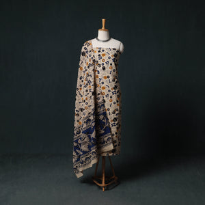Beige - Kalamkari Printed Cotton Unstitched Dress Material Kurta with Dupatta Set 11