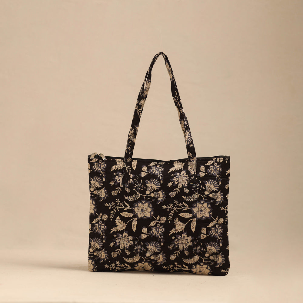 Black - Handmade Quilted Cotton Hand Bag 15