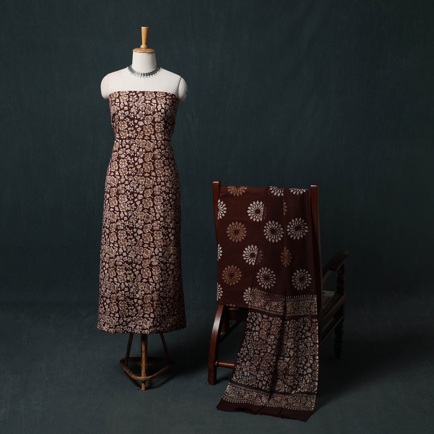 Kutch Hand Block Batik Print Cotton 3pc Unstitched Dress Material Suit Set 29